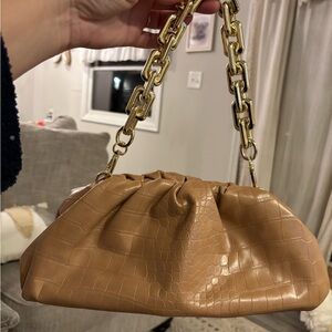 INC International Concepts Croc-Embossed Chunky Chain Pouch Bag - Tan